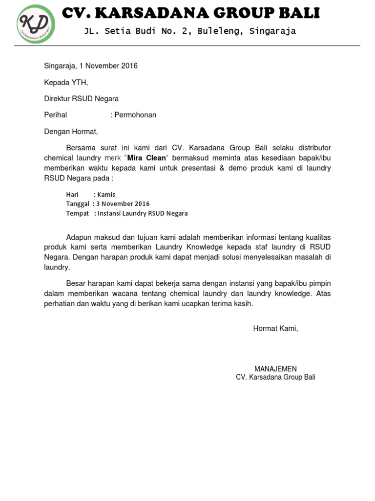 Contoh Surat Memohon Kebenaranmembuat Demo Promosi