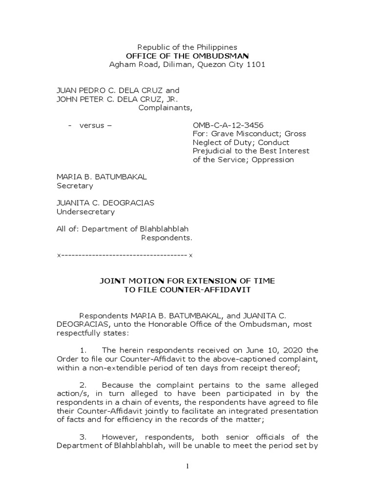 Joint Motion for Extension of Time to File Counter-Affidavit in ...