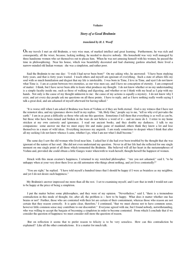 Story of A Good Brahmin Voltaire PDF Reason Metaphysics
