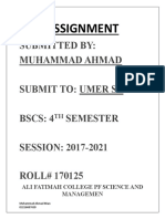 Submitted By: Muhammad Ahmad Submit To: Umer SB BSCS: 4 Semester SESSION: 2017-2021 ROLL# 170125