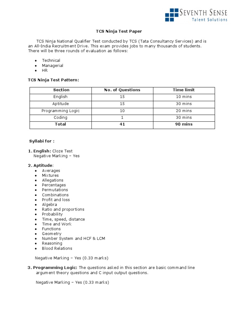 TCS Ninja Test Paper Overview | PDF | Array Data Type | Command Line ...