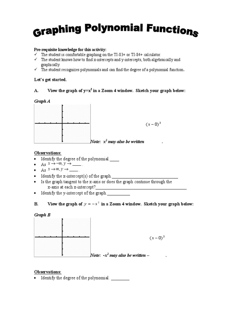 Graphing Polynomial Functions TI Activity | PDF | Zero Of A Function ...