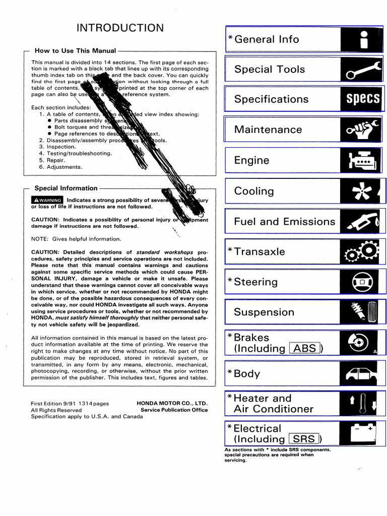 Honda Civic Factory Service Manual 1992-1995 PDF | PDF