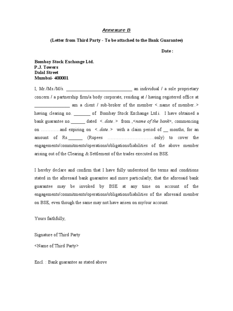 Letter-Third Party Bank Guarantee