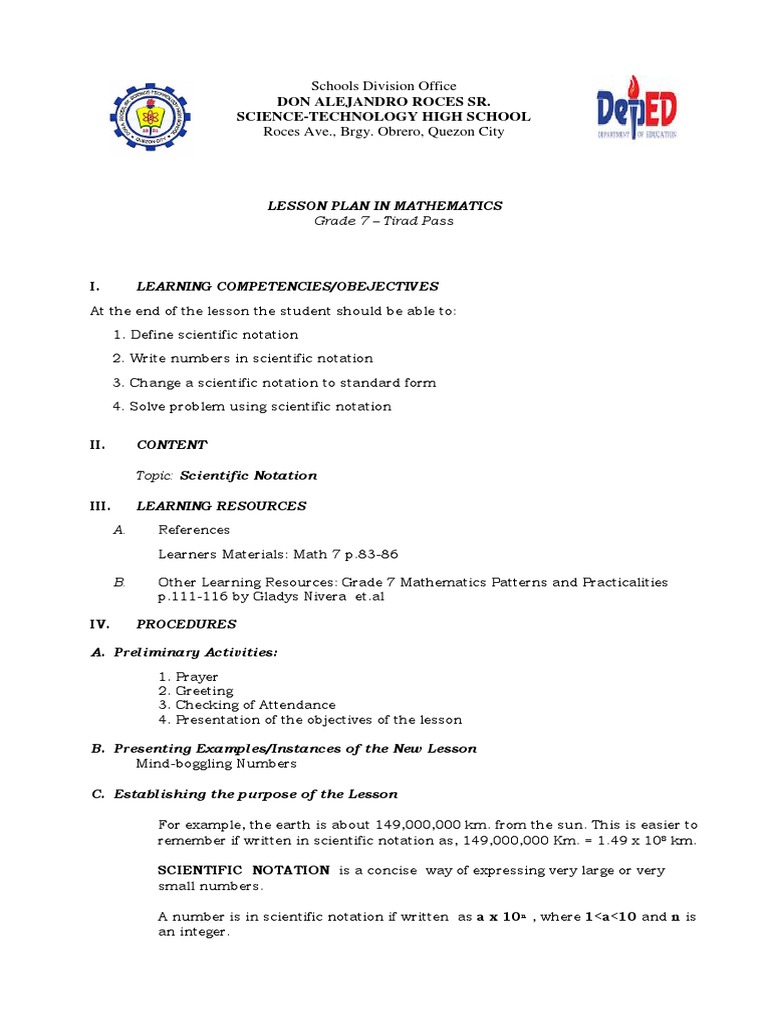 Grade 7 Scientific Notation Lesson Plan | PDF | Fable | Rainbow