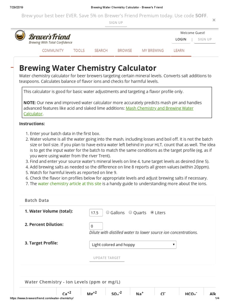 Brewing Water Chemistry Calculator Brewer's Friend Download Free