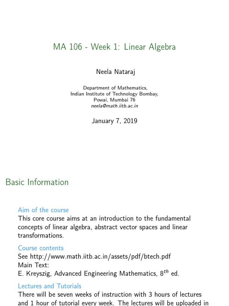 Linear Algebra Course Overview | PDF | Matrix (Mathematics) | System Of ...