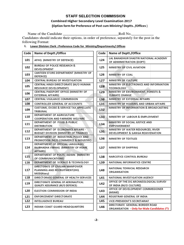 SSC CHSL 2017 Post Preference Form | PDF | Employment | Government