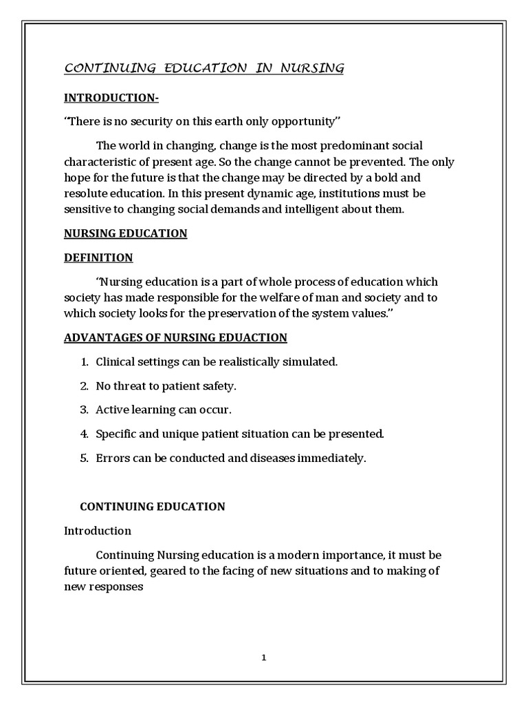 Importance of Continuing Nursing Education | PDF | Nursing | Academic ...