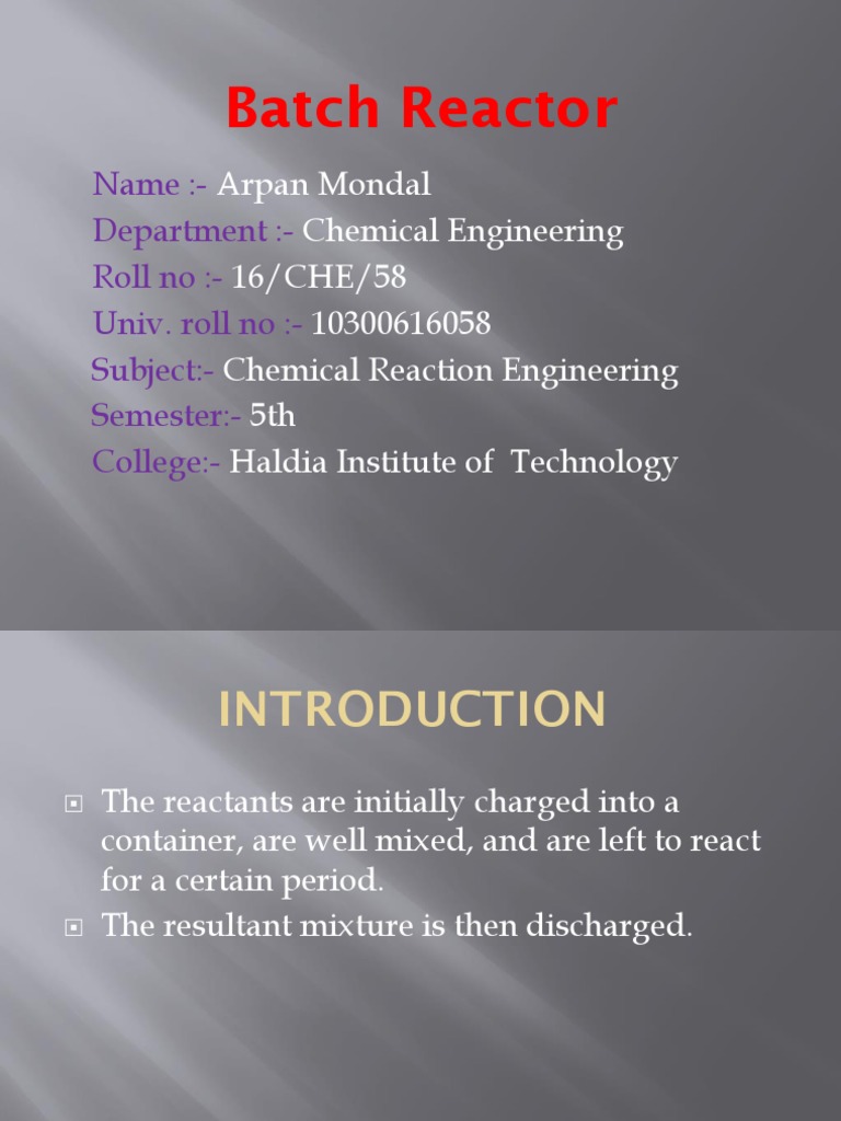 Batch Reactor Overview & Applications | PDF