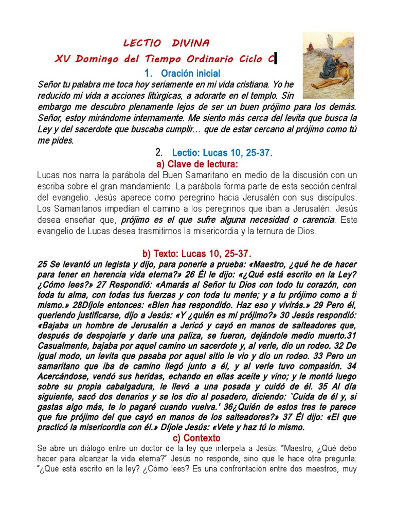 Lectio Divina XV Domingo Del Tiempo Ordinario Ciclo C 2019 | PDF ...
