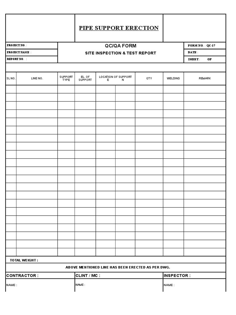 Pipe Support Erection: Qc/Qa Form | PDF | Business | Computers