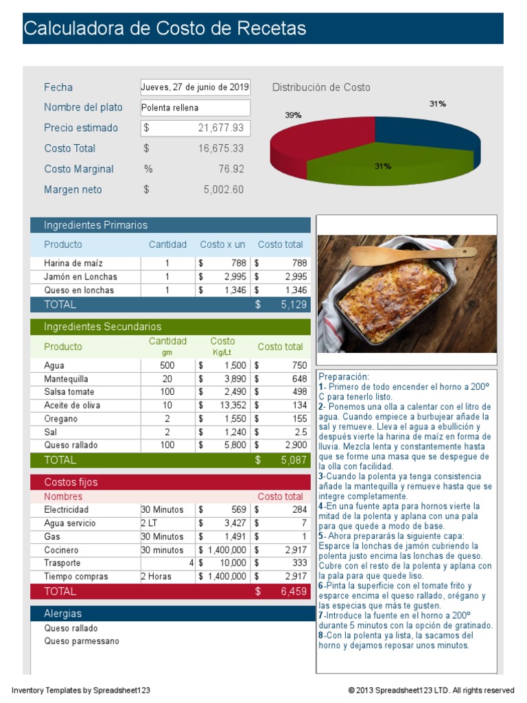 Planilla de Excel Calculadora de Costo de Recetas | PDF | Cocina europea |  Comida regional y étnica