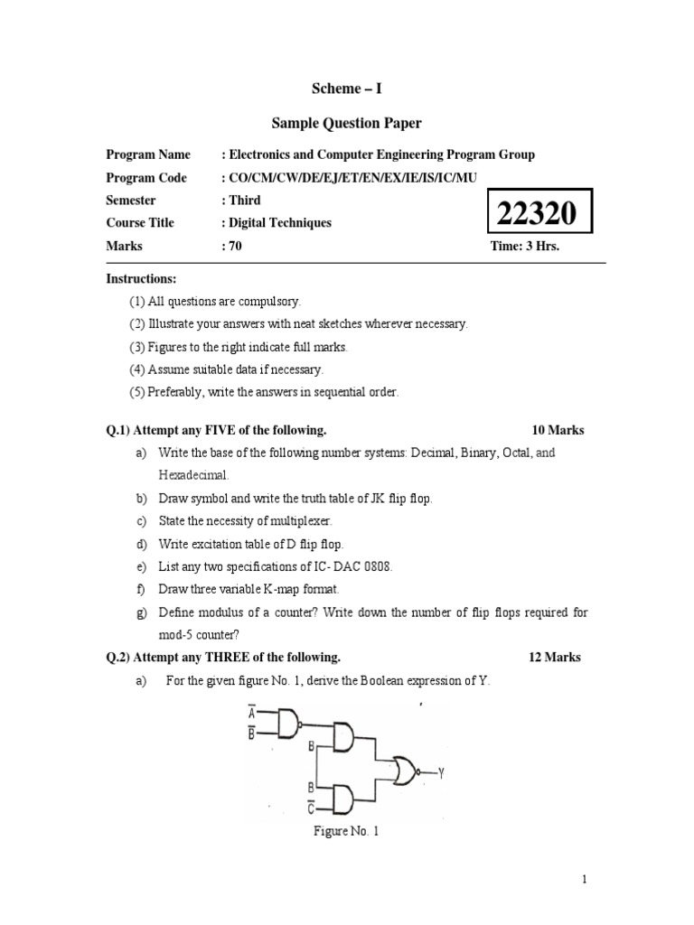 22320SamplequestionpaperDigitalTechniques.pdf Logic Gate