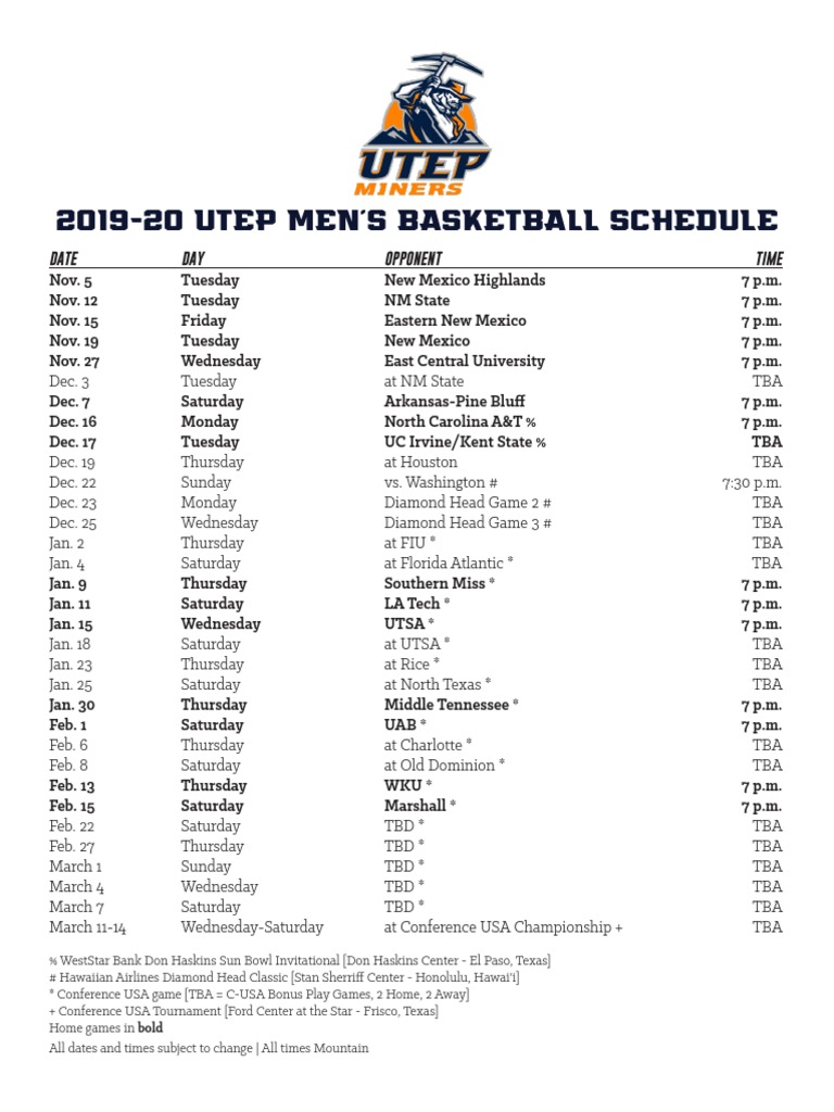 2019-2020 UTEP Men's Basketball Schedule | Ncaa Football | Ncaa