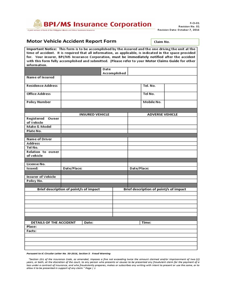 Motor Vehicle Accident Report Form | PDF | Traffic Collision | Fraud