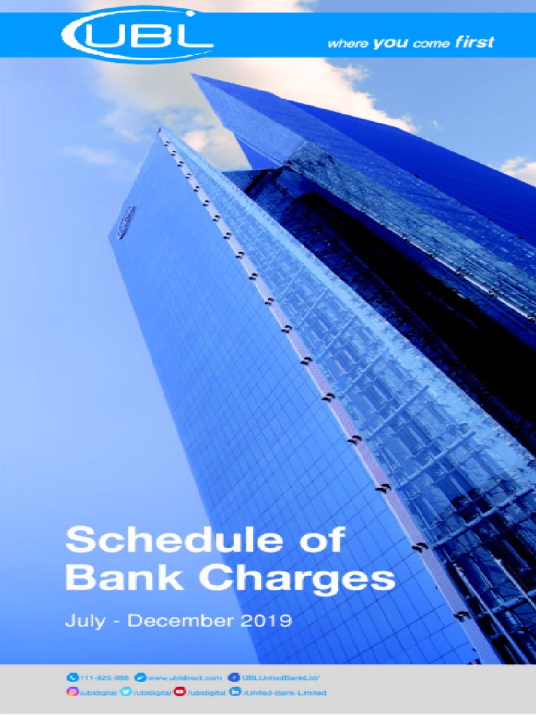 Schedule Of Ubl Bank Charges July To Deccember 2019