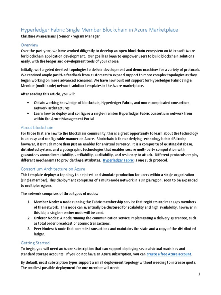 Hyperledger Fabric Single Member Blockchain PDF | PDF | Microsoft Azure ...