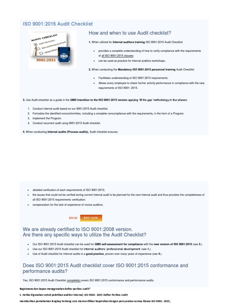 ISO 9001:2015 Audit Checklist Guide | PDF | Internal Audit | Audit
