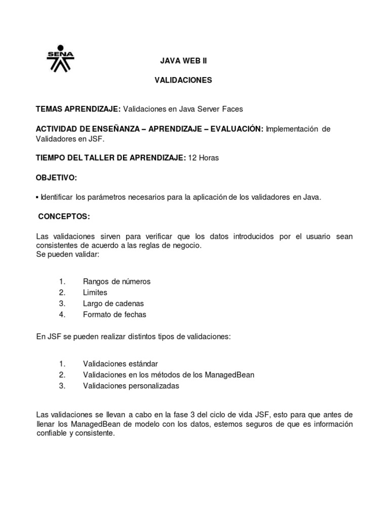 Validaciones en Java Server Faces | PDF | Java (lenguaje de ...