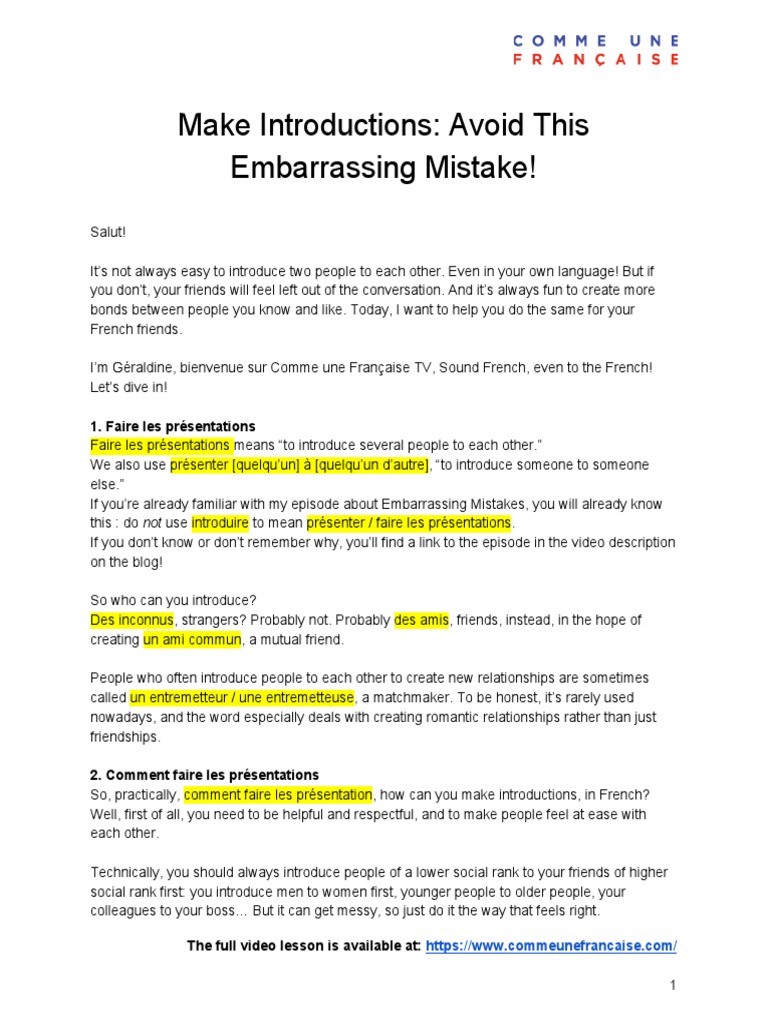 French Introduction Tips to Avoid Mistakes | PDF | Career & Growth ...