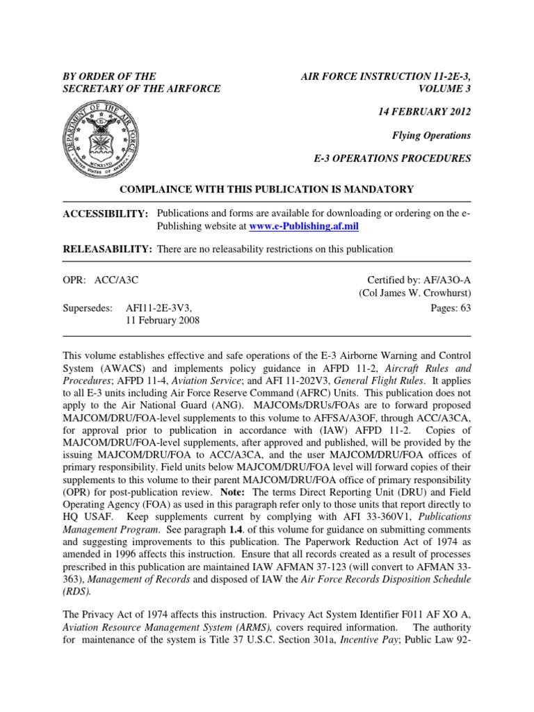 E-3 Operations Procedures Manual | PDF | United States Air Force ...