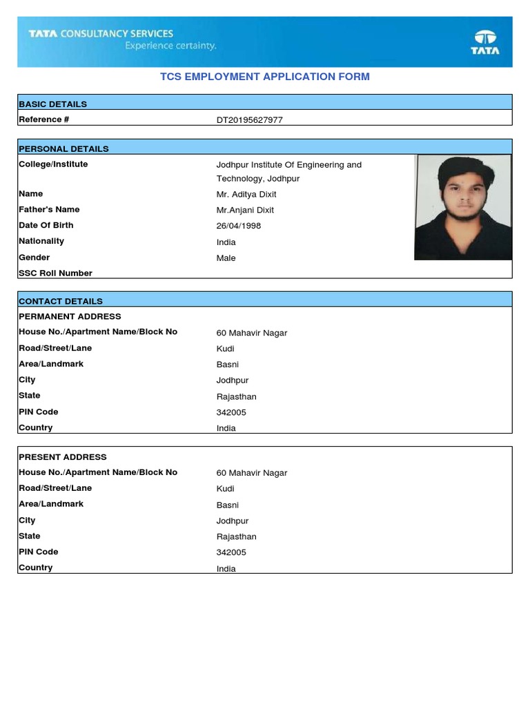 Tcs Employment Application Form | PDF | Background Check | Public Law