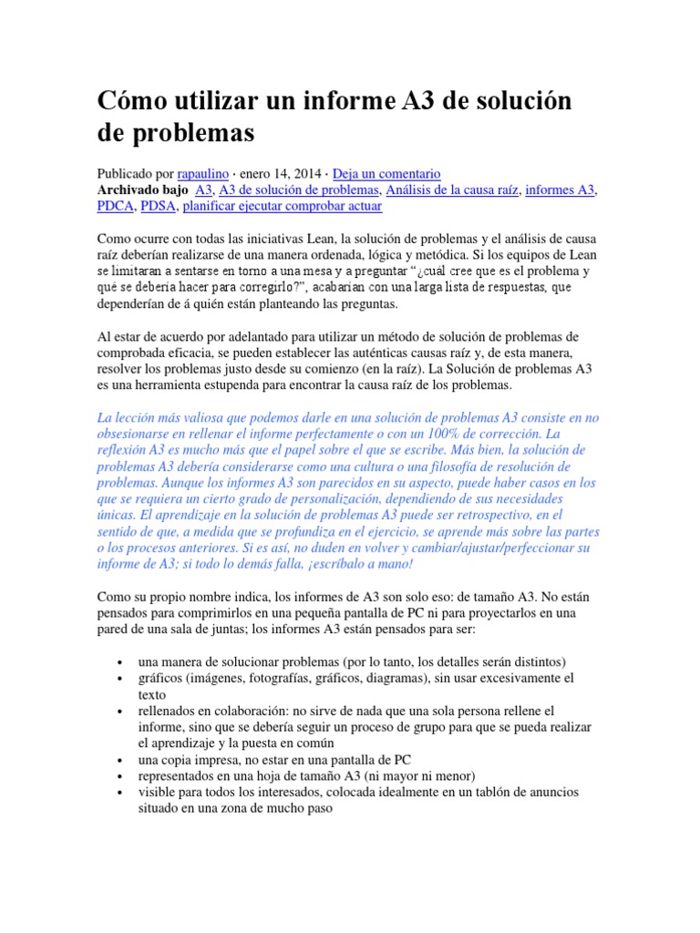 Cómo Utilizar Un Informe A3 de Solución De | Información | Lean ...