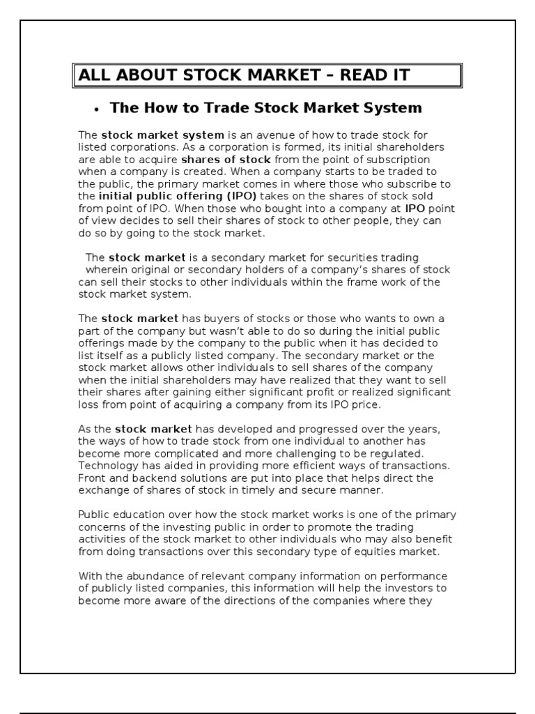 All About Stock Market - Read It | PDF | Stock Market | Stocks