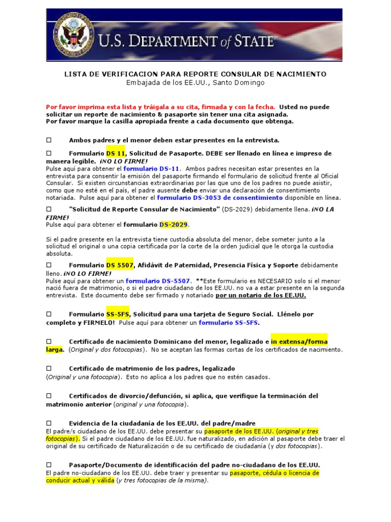 Crba Checklist S PDF Certificado de nacimiento Gobierno