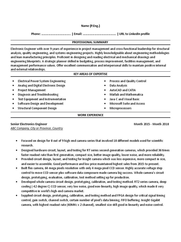 Senior Electronics Engineer Profile | PDF | Charge Coupled Device ...
