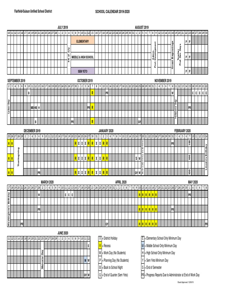 2019-20 School-Year Calendar For Fairfield-Suisun Unified School