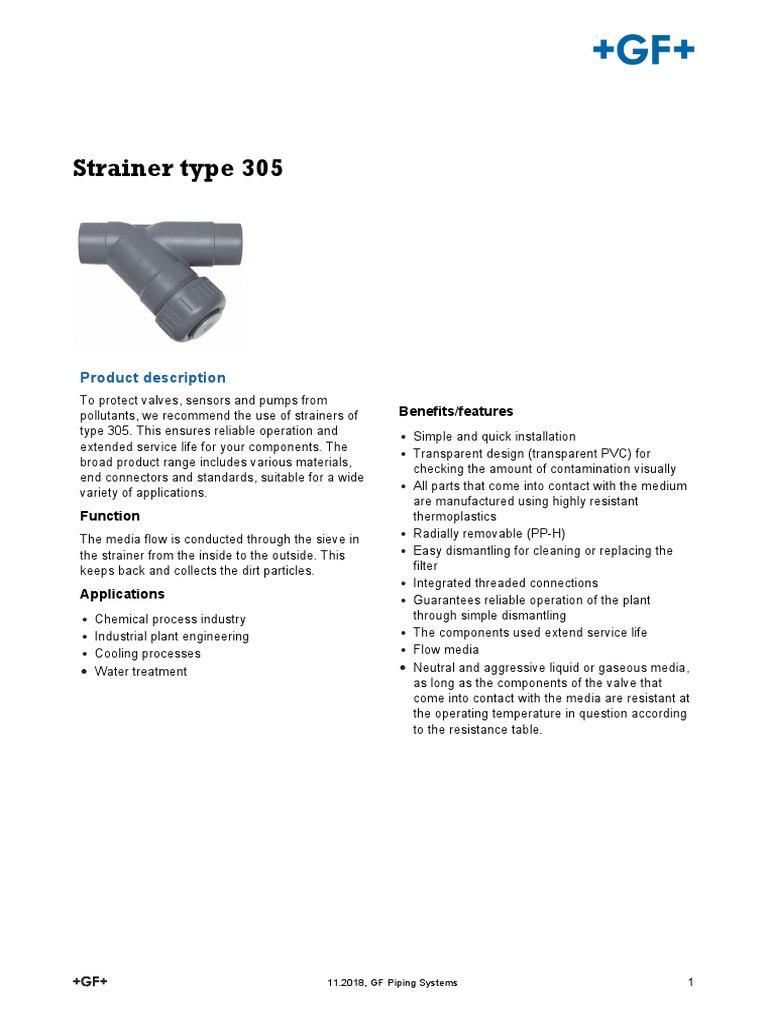 Strainer Type 305 | PDF | Polyvinyl Chloride | Valve