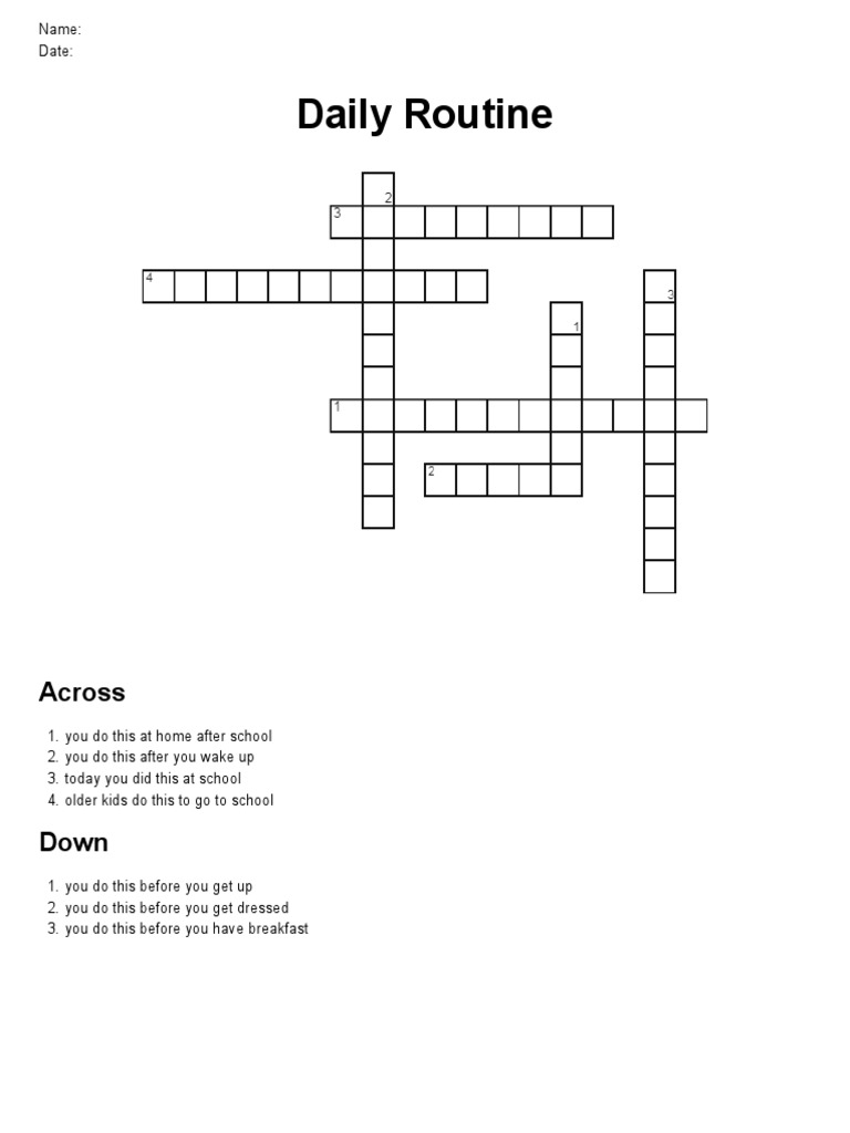 Daily Routine Crossword Puzzle | PDF