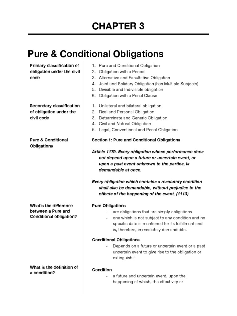 Pure vs Conditional Obligations Explained | PDF | Civil Law (Legal ...