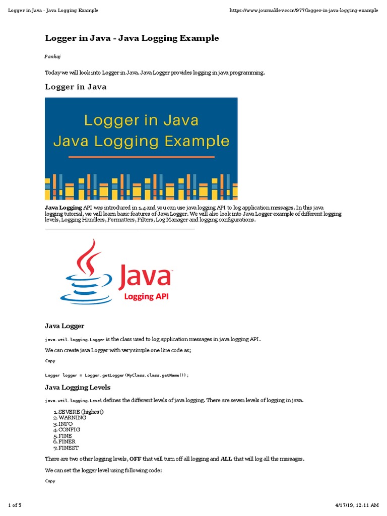 Logger in Java Java Logging Example Download Free PDF Java
