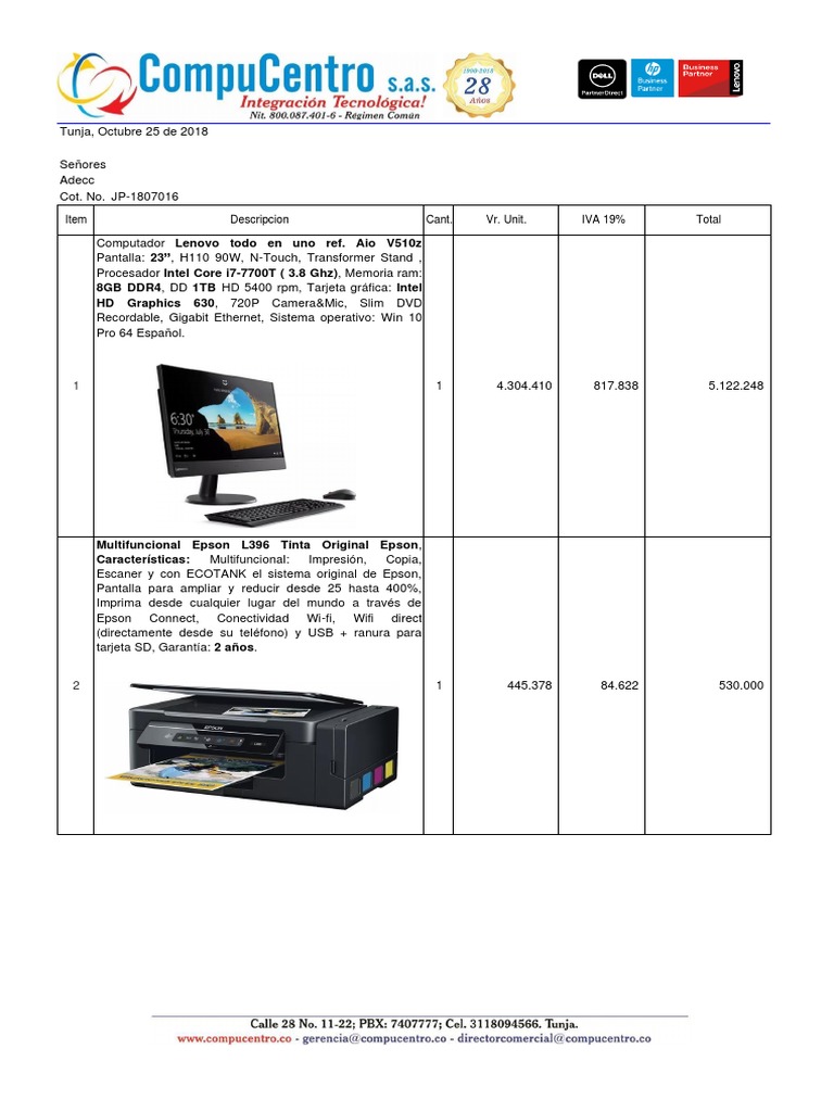 Oferta de Equipos y Tintas en Tunja | PDF | USB | Hardware de la ...