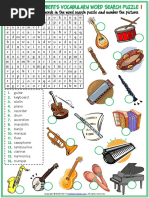 Musical Instruments Vocabulary Esl Word Search Puzzle Worksheets For Kids