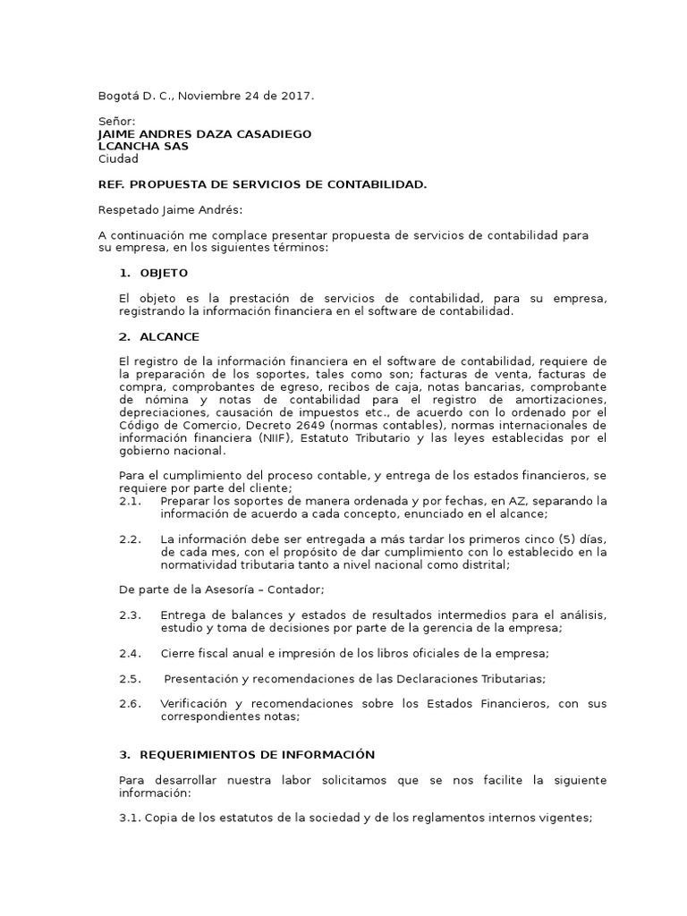 Propuesta de Servicios Contables | PDF | Estado financiero | Contabilidad
