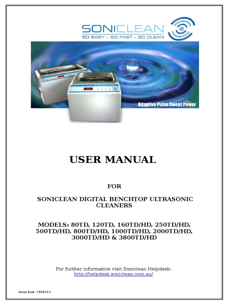 User Manual for Soniclean Digital Benchtop Ultrasonic Cleaners 191013