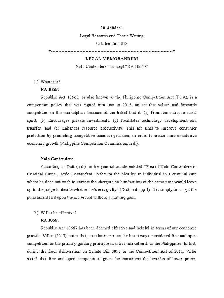 Nolo Contendere and RA 10667 Explained | PDF | Nolo Contendere | Plea