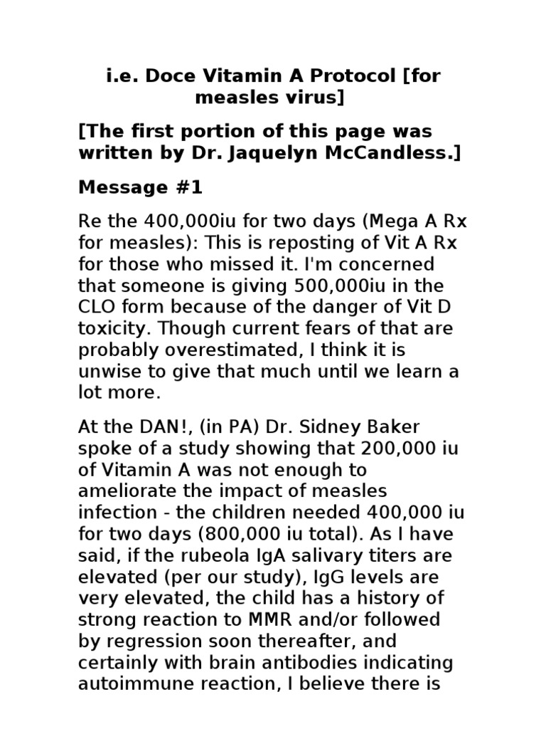 High Dose Vitamin a Protocol Measles Vitamin A