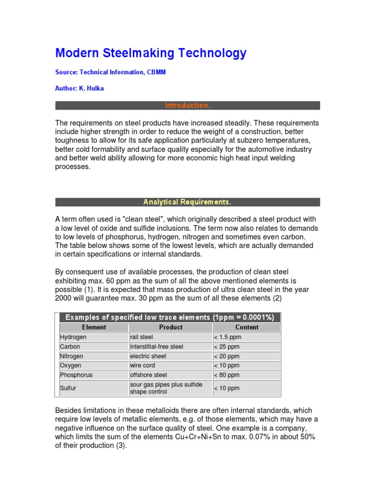 Modern Steelmaking Technology | PDF | Steelmaking | Steel