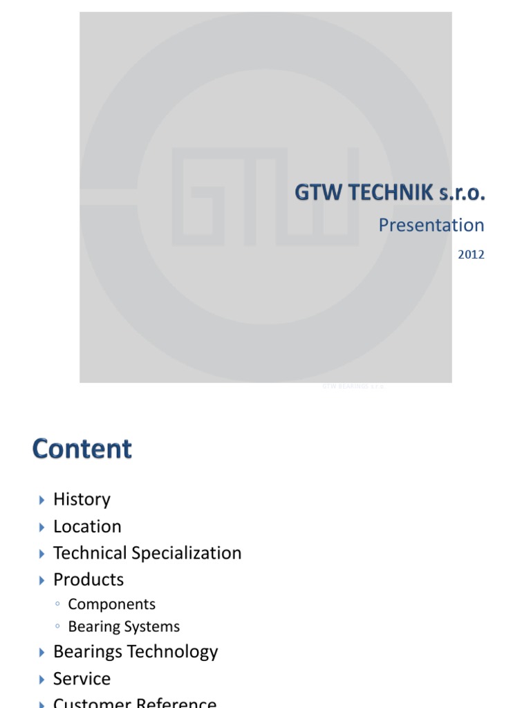 GTW Technik Presentation en 2012 | PDF | Bearing (Mechanical) | Machines