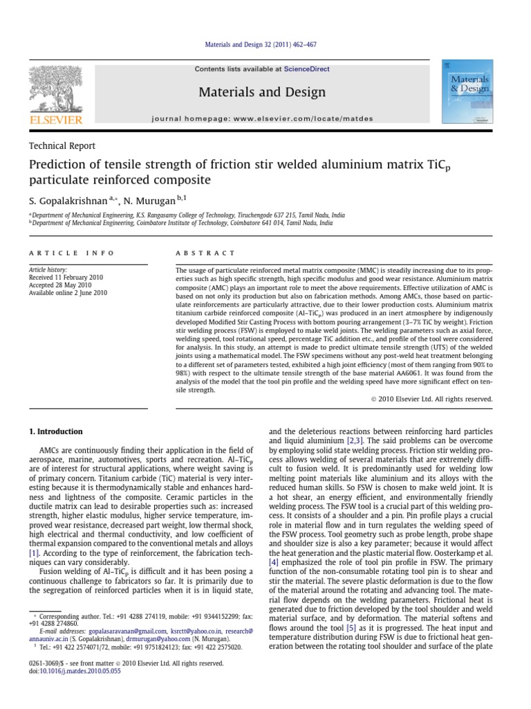 Materials and Design S. Gopalakrishnan, N. Murugan PDF Composite