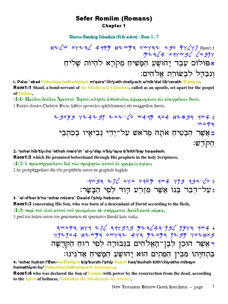 Interlinear Romans Names Of God Religious Faiths