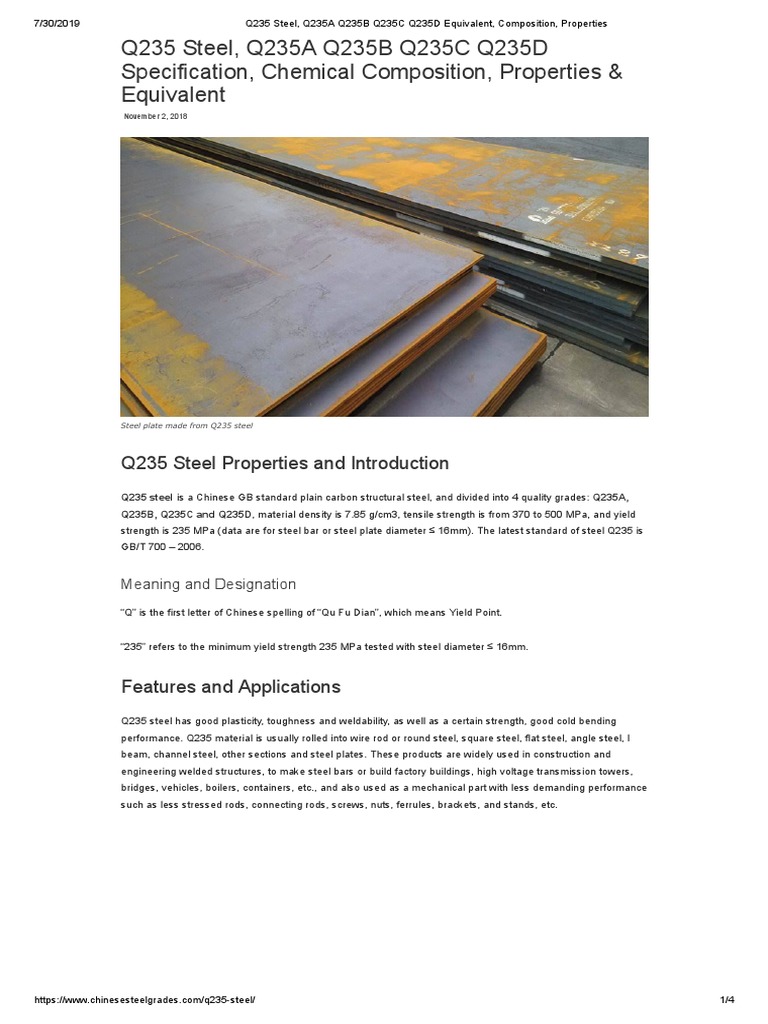 Q235 Steel, Q235A Q235B Q235C Q235D Specification, Chemical Composition