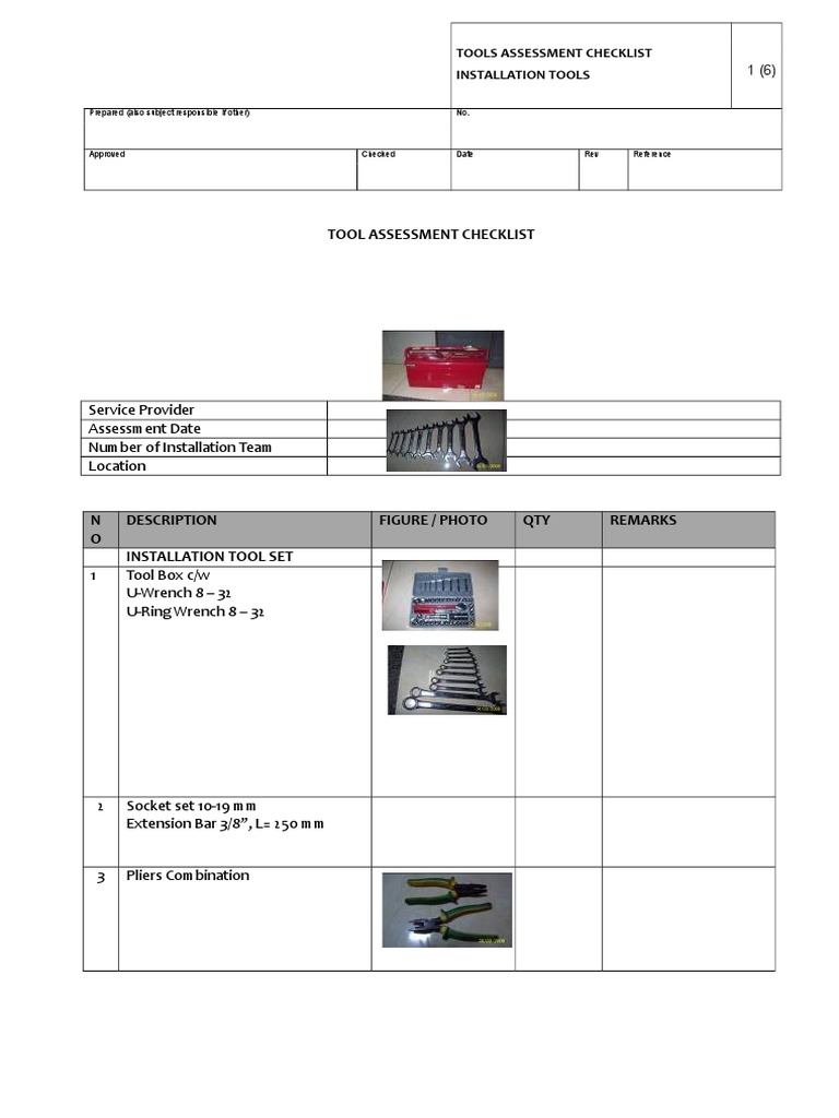 Tool Assessment Checklist: Service Provider Assessment Date Number of ...