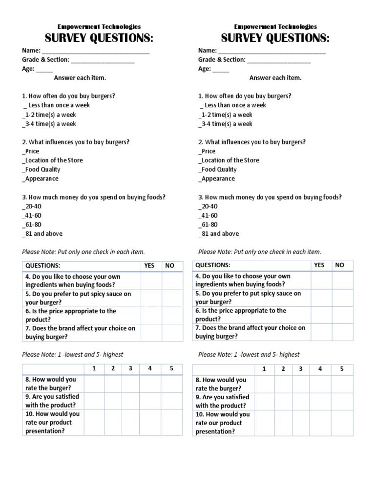 Questionnaire BSHS 12-ABM-B | PDF | Foods | Business