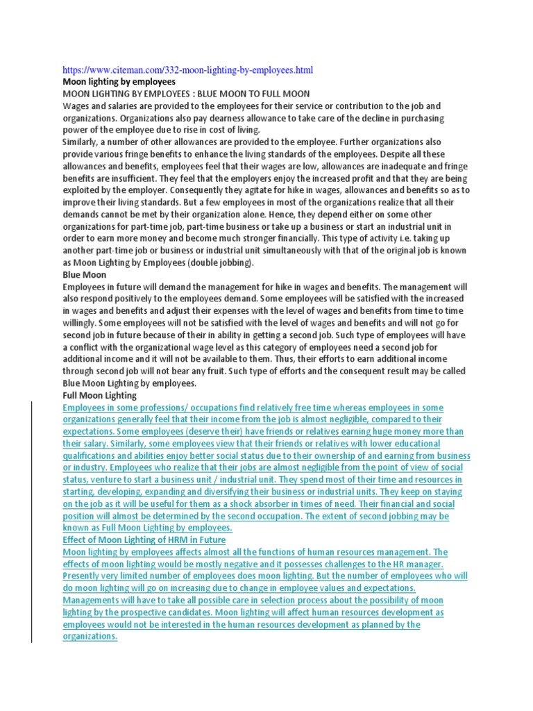 Understanding Employee Moonlighting | PDF | Employment | Human Resource ...